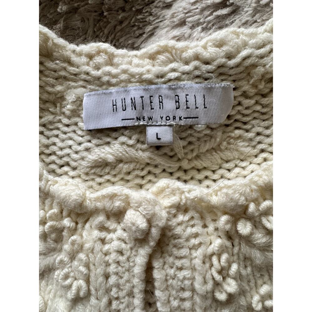 Hunter Bell Cream Pom Pom Chunky Knit Cardigan Sweater Women’s Size Large Wool - Picture 5 of 6